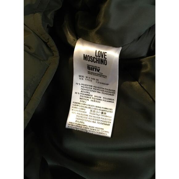 Love Moschino Women's Size 6 Olive Green Nylon Moto Biker Style Zipper Jacket - Picture 5 of 6